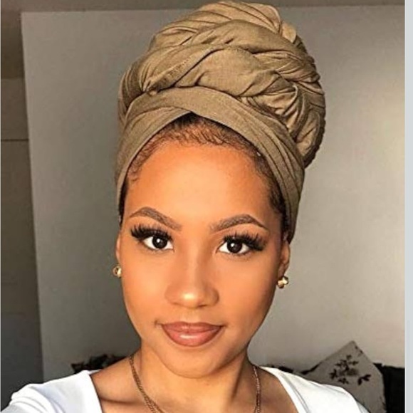 Tan Print Turban Head Wraps - Picture 2 of 9